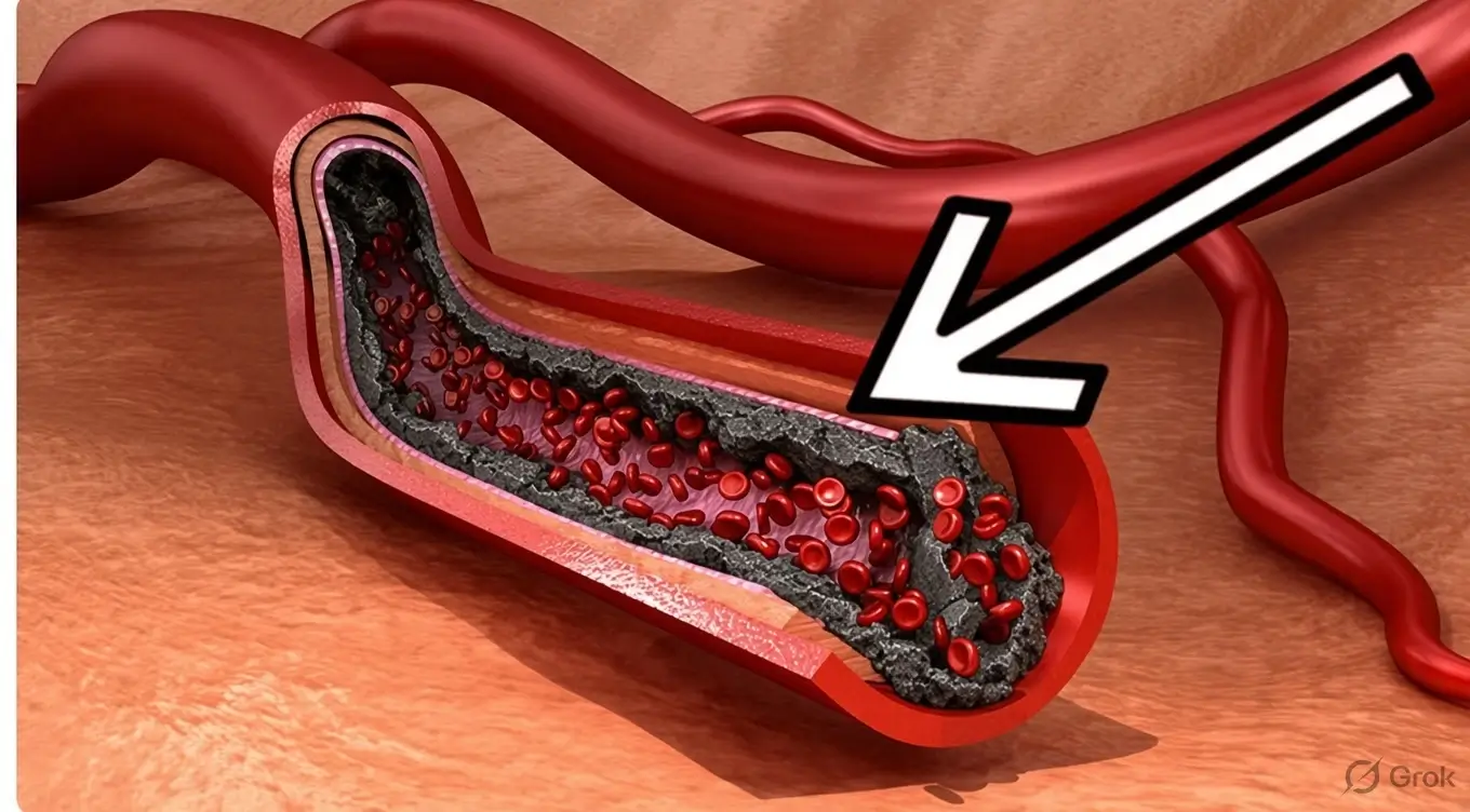 Illustration of a partially blocked blood vessel representing the mechanism presented in the video about blood flow, firmness, and the Horse Baking Soda Trick.